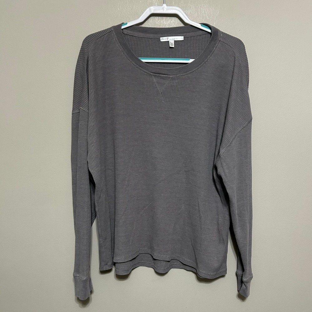 Seven7 Women's‎ Waffle Knit Shirt XL Gray Long Sleeve Base Layer Top Casual